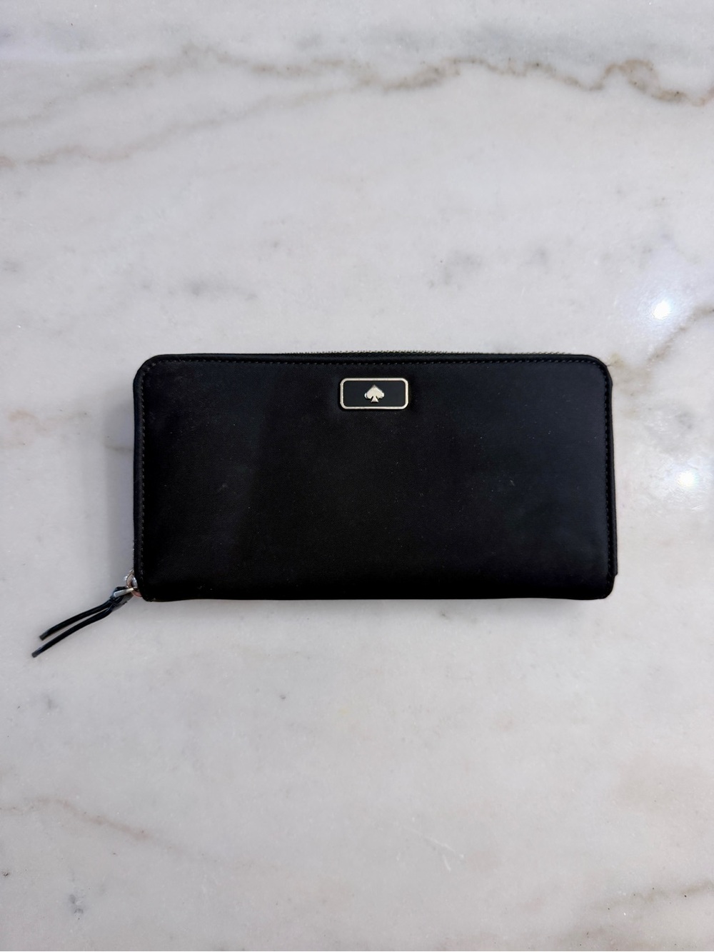 Kate Spade black gold logo nylon large full zip continental wallet size large